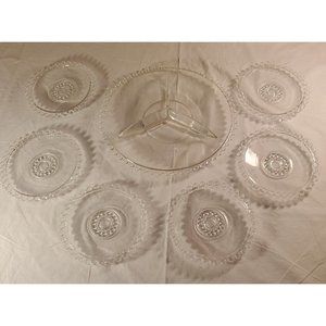 Candlewick Relish Pickle Dish and 6 plates set of 7, Vintage from France,